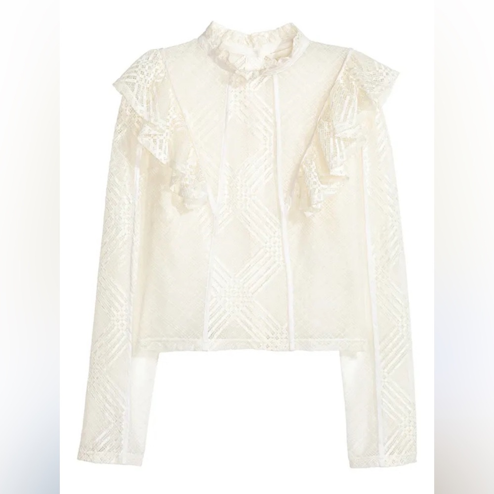 H&M White Lace Long Sleeve Blouse‎